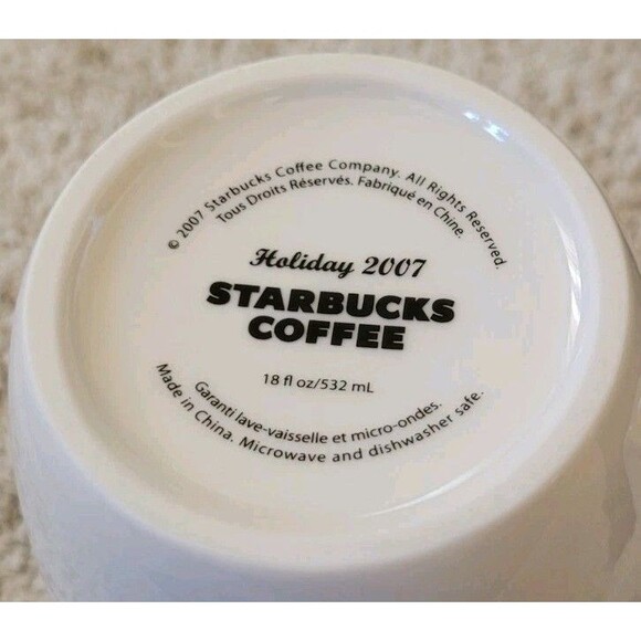 Starbucks Holiday 2007 Abbey Coffee Mug Cup White Red 18fl. oz. - Picture 3 of 4